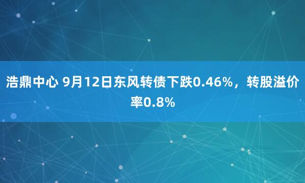 浩鼎中心 9月12日东风转债下跌0.46%，转股溢价率0.8%